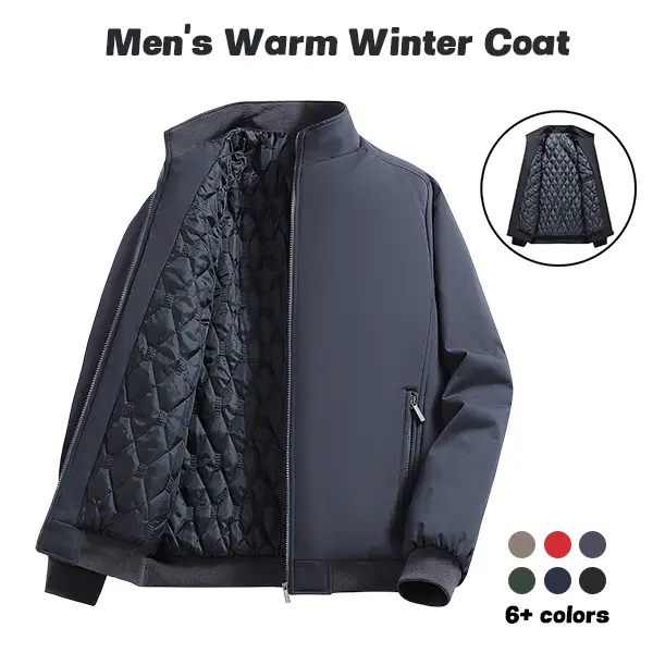 Men's Minimalist Bomber Jacket, Solid Color Windproof Winter Coat with Lightweight Quilted Padded Lining for Formal Office & Casual Wear, Fabric, Menswear, Tops, Coats, Hem, Zipper, Basics, Fitted Cut, Windproof Fabric, Cotton