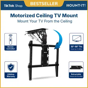 Mount-It! Electric Flip Down Ceiling TV Mount, Motorized Retractable Bracket for 50"-90" TVs, Holds up to 88lbs, Flat or Pitched Ceiling, VESA Compatible, Remote Control, Black