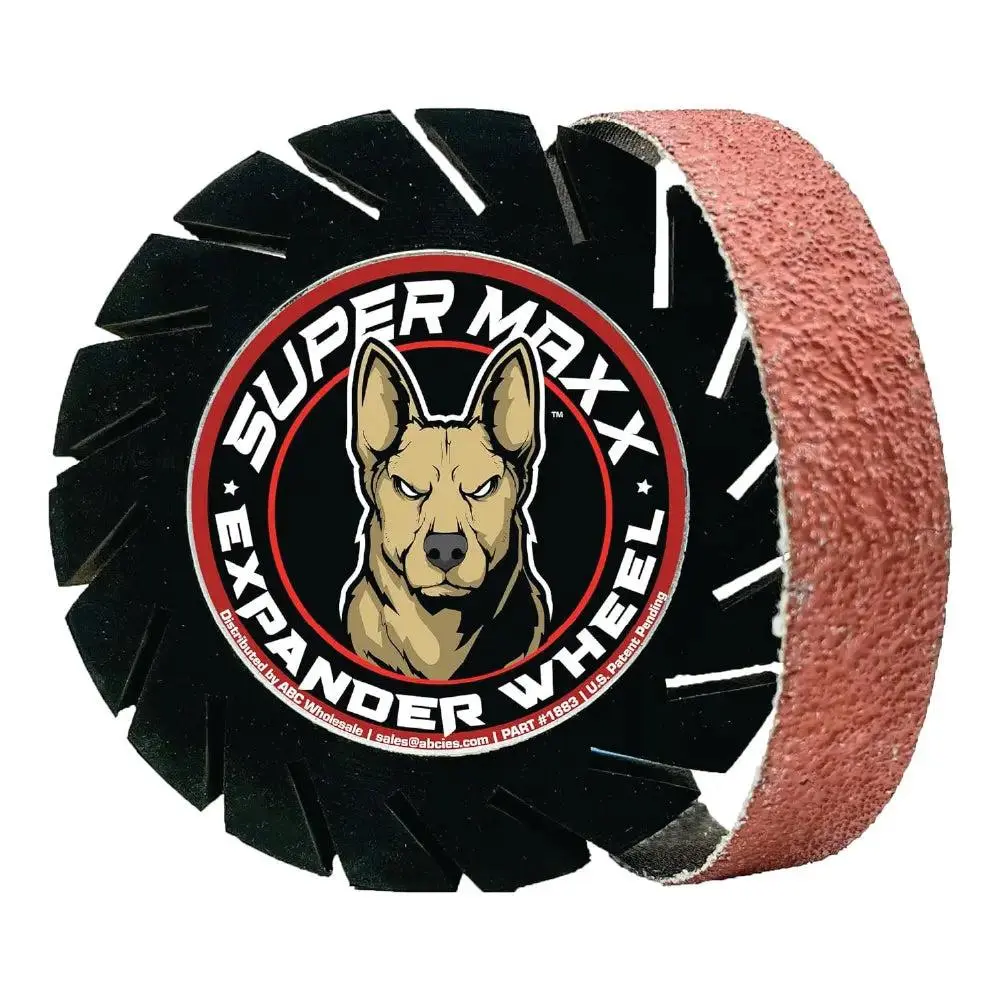 Super Maxx Heavy-Duty Industrial Metal Expander Wheel+Belts Kit - 13" Diameter, 10-Pack Assorted Grit Sanding Belts (36,50,60,80,120 Grit), 5x Faster Grinding for Metal & Composite Flat/Curve Surfaces, 5X Speedup