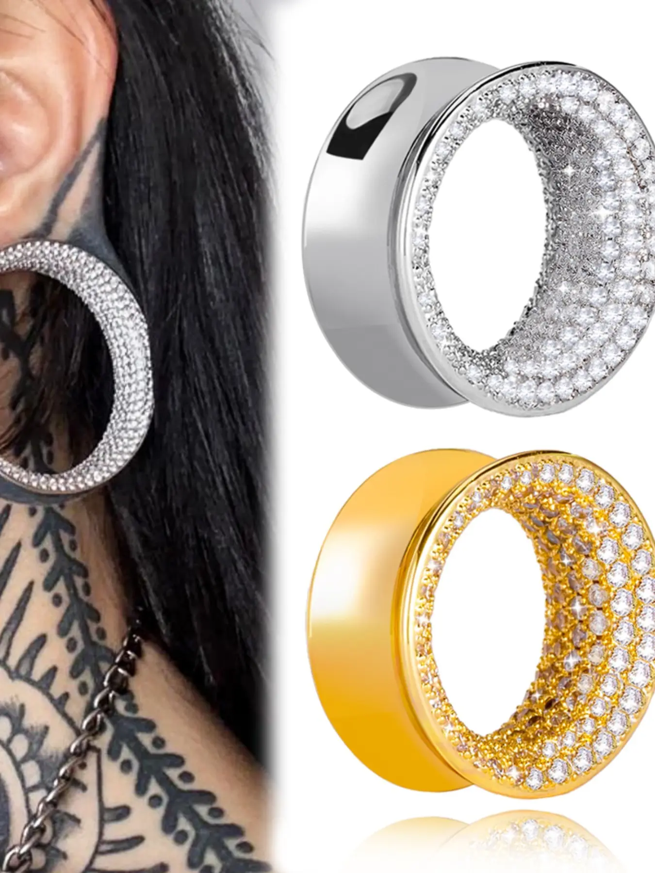 2PC New Elegant Style Saddle Fit Sparkling Luxurious Design Statement Wedding Earrings Unisex Jewelry Gift Round Ear Gauges Tunnels Expander Stretcher Piercing  Body Jewelry，Rhinestone Earrings All-Season Accessory for Daily Wear Earring