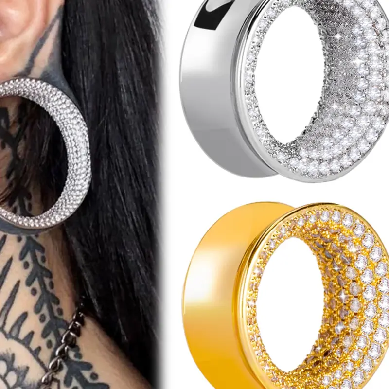 2-Piece New Elegant Sparkling Rhinestone Ear Gauges and Tunnels, Unisex Round Expander Stretcher Piercing Body Jewelry Daily Costume Jewelry, All-Season Accessory for Daily Wear