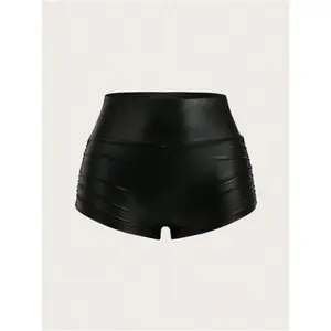 Women's solid color PU leather shorts, fashionable and casual high waisted tight shorts, suitable for daily outdoor wear, spring women's underwearRAIMENTRY