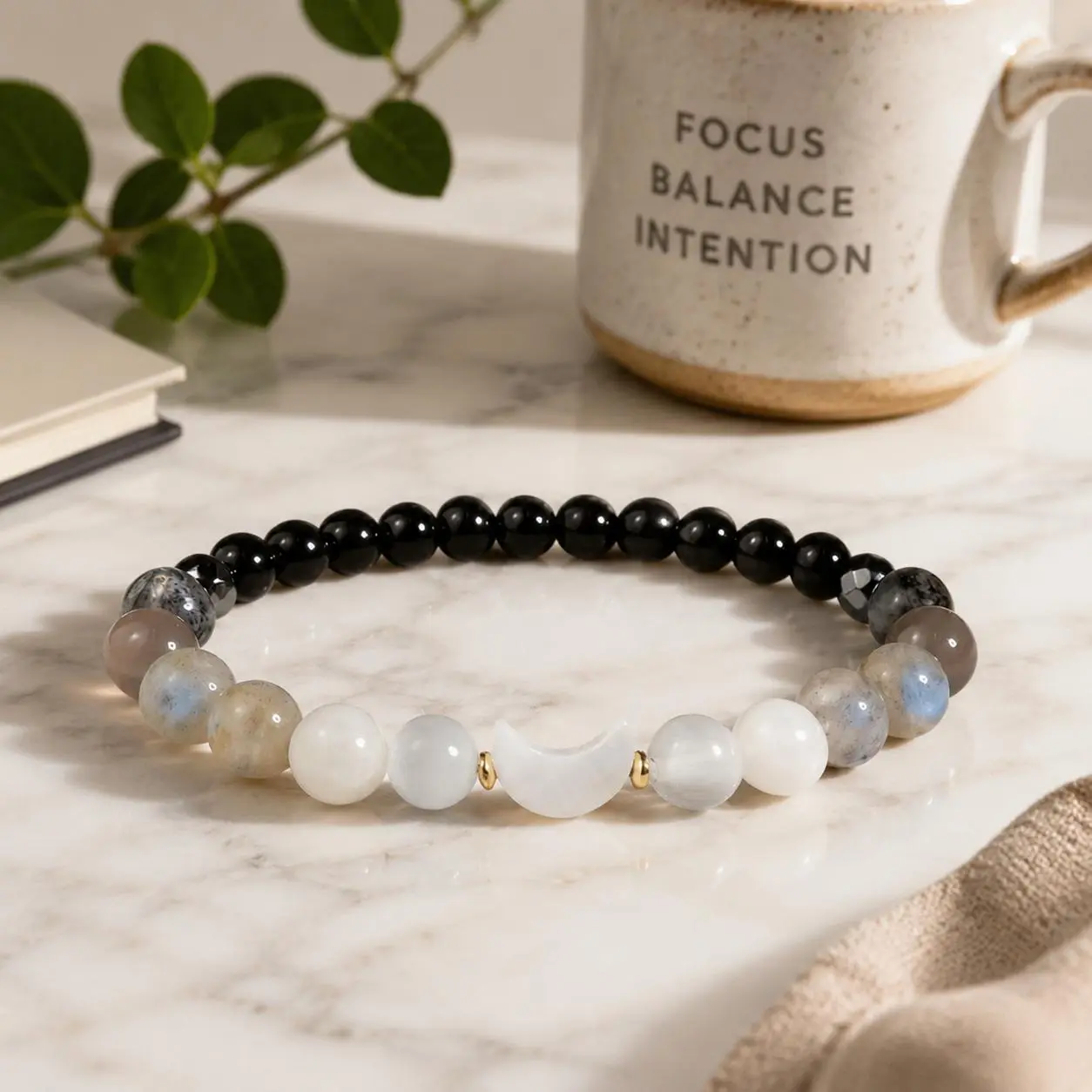Natural Moonstone Bead Bracelet Labradorite Black Tourmaline Moon Phase  Crystal Beaded Healing Bracelet, Gift for Her