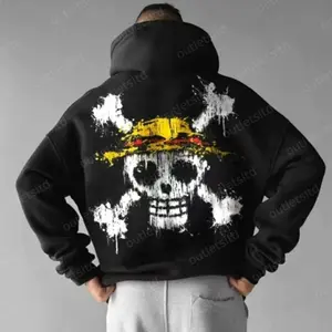Oversized Unisex Anime #OnePieceee Print Hoodie, Straw Hat Pirates Graphic Hoodie, Casual Streetwear Hoodie, Gift For Anime Fans SQYQO