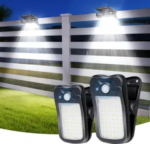 Clip on Solar Lights for Fence, 3 Modes Solar Motion Lights Outdoor Waterproof, 60LEDs 500LM Portable Security Light for Fence, Deck, Garage, Camping, USB Charging