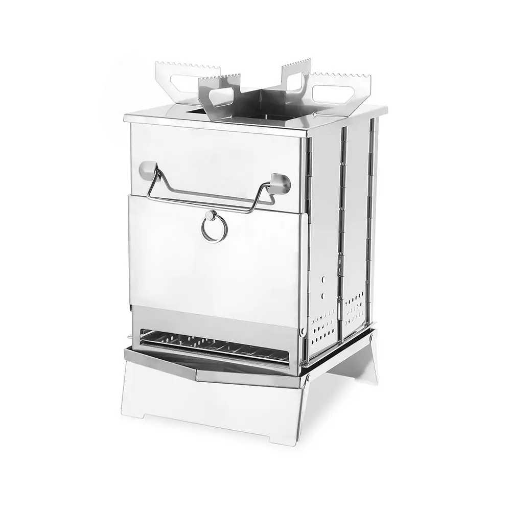 Stainless Steel Folding Wood Stove with a Compact Shape, Portable Kitchen for Camping, Backpacking, and Outdoor Survival