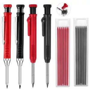 Mechanical Pencil Set, Mechanical Drawing Pencils, carpenter pencil sets, 2 Carpenter Pencils and 12 pen refills, Construction pencils for construction and woodworking, deep hole marking, durable construction tools, black and red with box