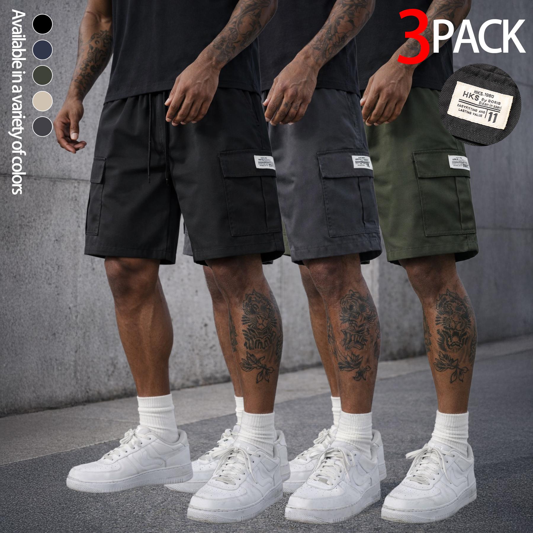Mens Cargo Shorts Techwear Gorpcore Urban Utility Multi Flap Pockets Loose Fit Wide Leg Drawstring Summer Casual Streetwear High Street Vibe Cityboy Tactical Outdoor Hiking Athletic Workout Daily Wear Half Pants Multi Pack Bundle Fashion Basics Essentials