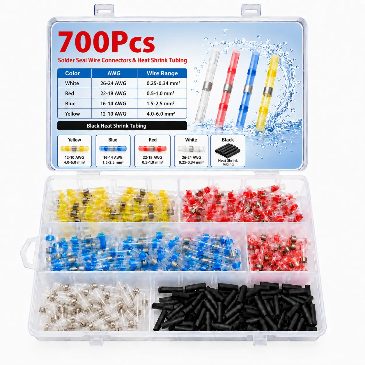 Car Heat Shrink Butt Crimp Terminal Kit, Car Accessories, Waterproof Solder Seal Electrical Connector, Car Essentials, Car Heat Shrink Connector, Car & Boat Repair Tools For Automotive & Marine Wiring