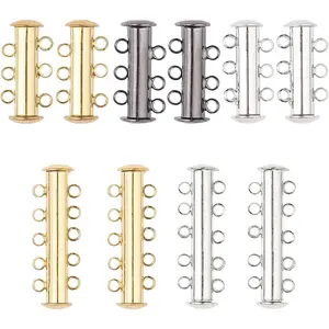 10 Sets Slide Clasp Lock, Multi Strand Slide  Tube Clasps Bracelet Necklace Connectors Layering Clasp for Layered Necklace Bracelet Making (3 Strands & 5 Strands)
