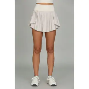 Bone 2-Toned Tiered Pleated Tennis Skirt