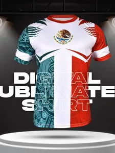 Aztec Style Football Jersey, Mexico Flag Color Unisex Training Top, Short Sleeve Loose Fit Long Clothing, Sporty All over Print, Sports Top