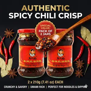 2-Pack  LAOGANMA Spicy Chili Crisp (7.41oz x 2) | The Original Chinese Chili Oil | Savory & Authentic Crispy Texture Hot Sauce Your Favorite Crunchy Chili Oil for Noodles, Eggs & Pizza