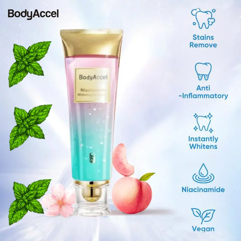 BodyAccel Niacinamide Whitening Toothpaste, Fluoride Free Vegan Formula for a Bright Smile and Minty Fresh Breath