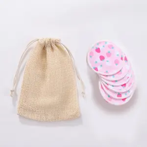 6pcs Double Layer Strawberry Print Makeup Remover Pad, Reusable Water Eye Makeup Wipe, Round Shape, Women's Makeup Removal Pads