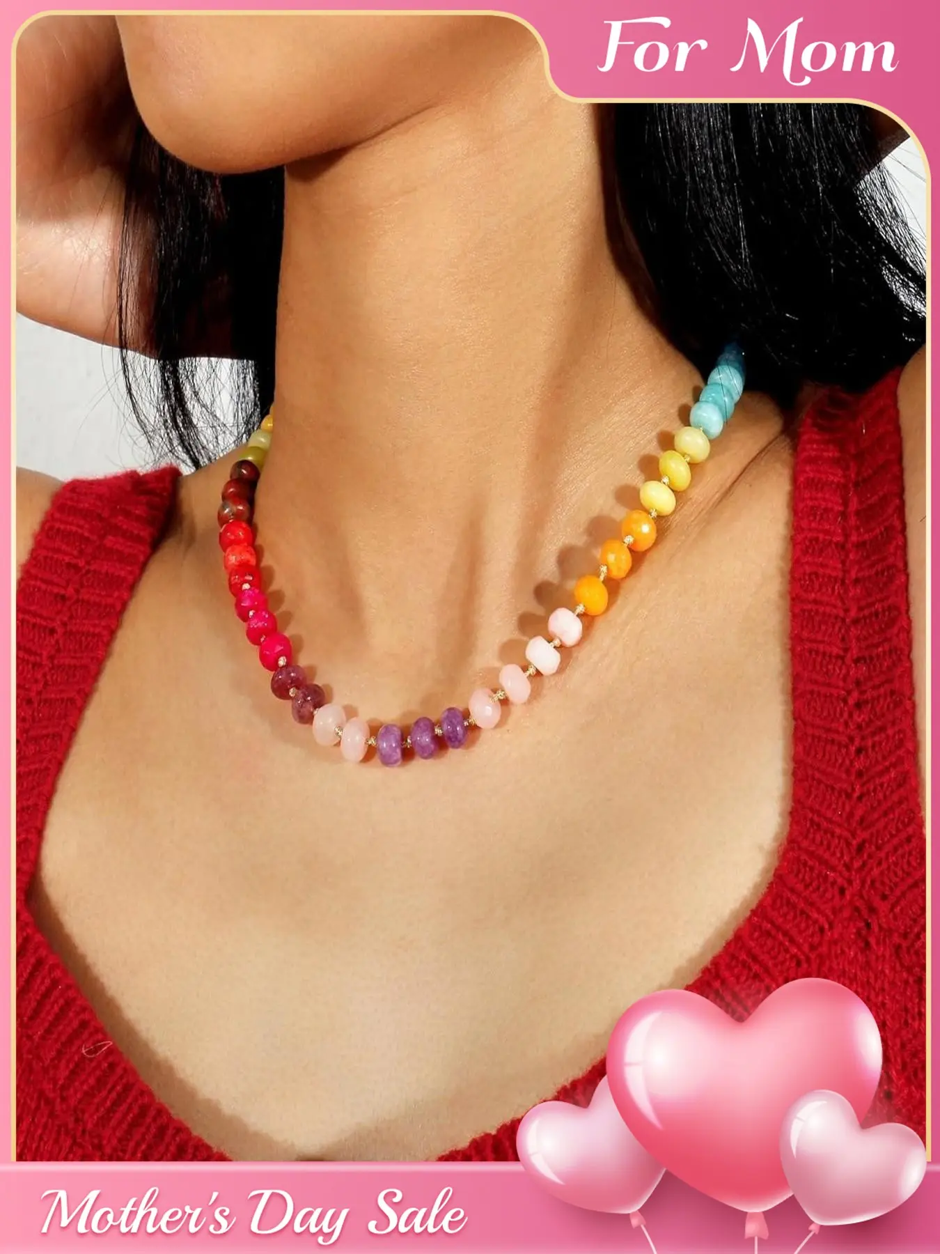 Gemstone Beaded Necklace for Women Colorful Natural Stone Freshwater Pearl Surfer Beach Trendy Necklace Rainbow Necklace Jewelry Gift Fashion Necklace