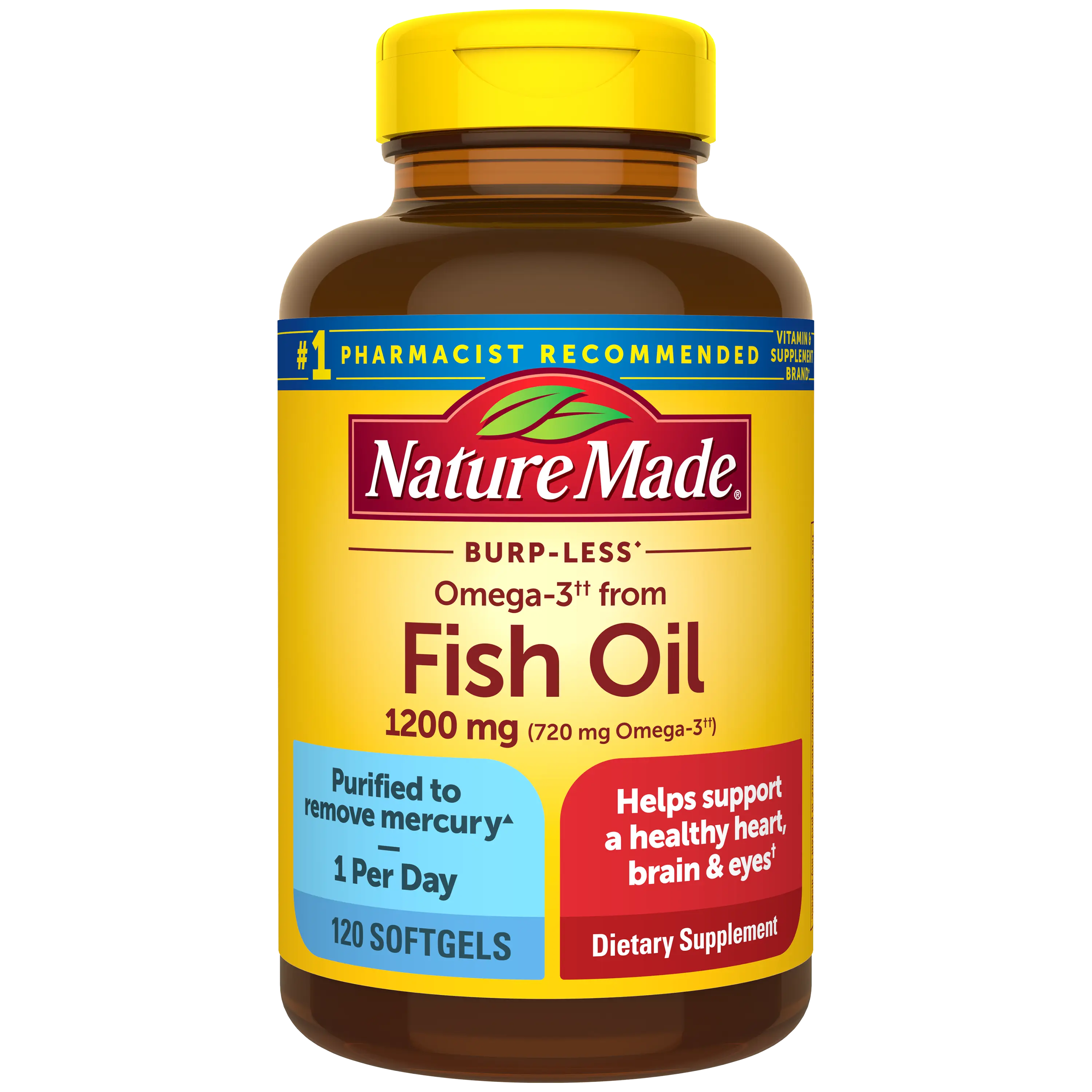 Burp-Less♦ Omega-3 From Fish Oil 1200 mg Softgels, One Per Day