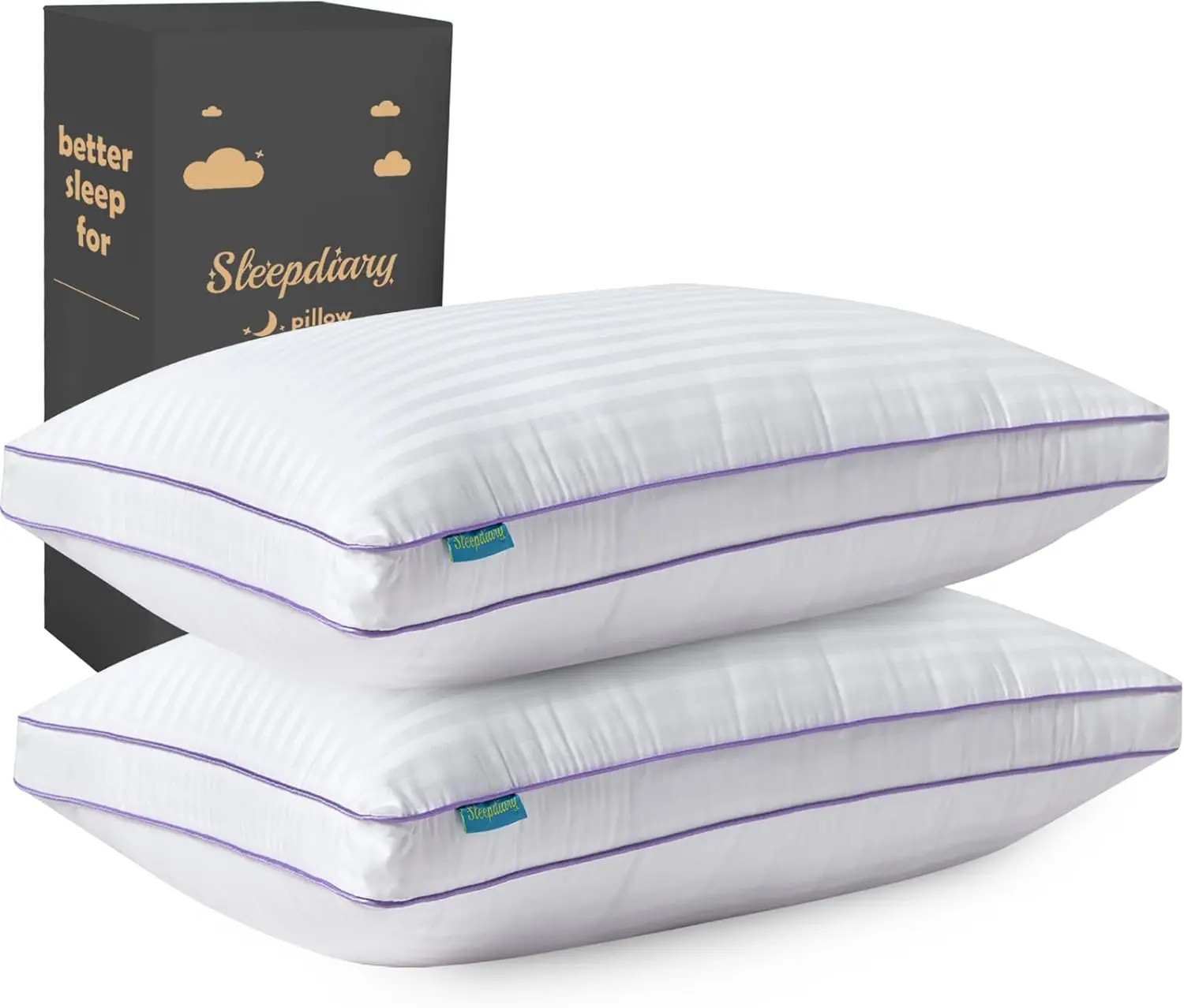 SLEEPDIARY King Size Pillows Set of 2,Hotel-Quality Bed Pillows with Zipper for Adjustable Loft, Machine Washable, Down Alternative Filling for Back, Side & Stomach Sleepers, White