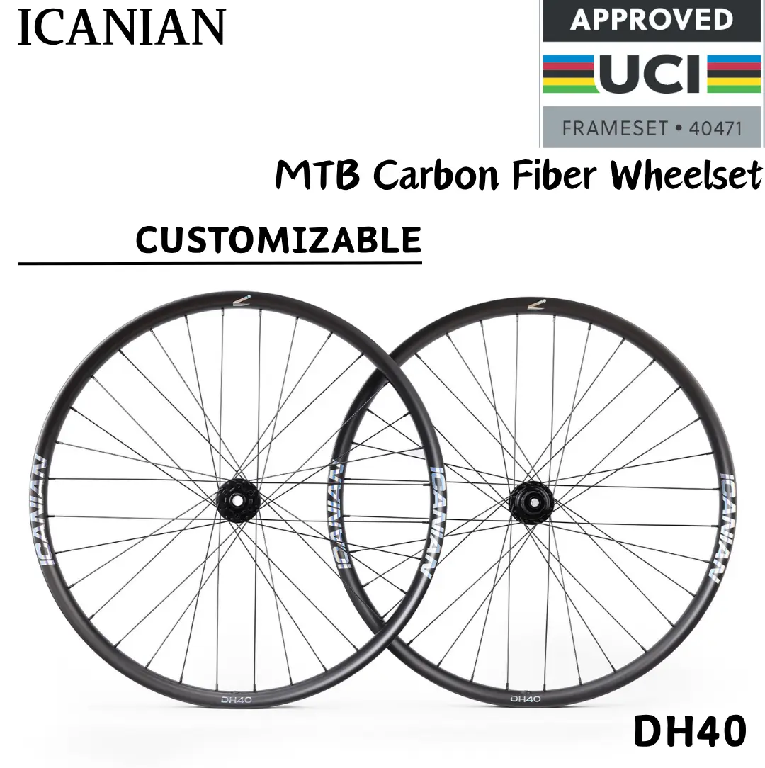ICANIAN 29er Carbon Fiber Mountain Bike Wheel Set for Downhill - 31mm Hookless Rims with Flat Top Bead for 2.4-2.6" Tires, DT Swiss 350 EDG Hubs, Supports 2.4-2.6"
