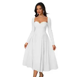 Women's Plain Ruched Tie Back Sweetheart Neck Dress, Elegant Long Sleeve A Line Dress for Party Holiday Wedding Guest, Ladies Spring & Fall Clothes,  Elegant Formal Gowns