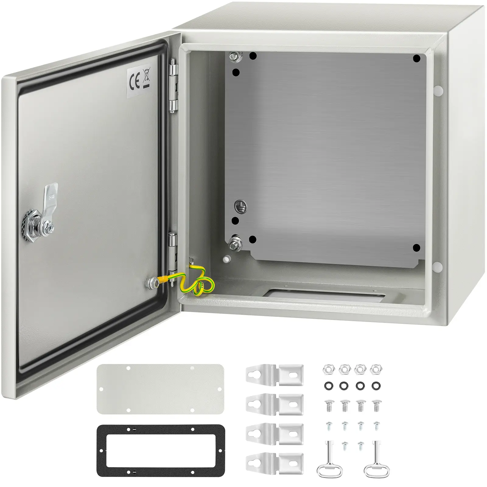 VEVOR NEMA 4X Steel Square Lock Box, 12x12x8in IP66 Waterproof Dustproof Junction Box with Seal, Wall Mount, Detachable Plate, High-Strength Hinged Cover, Smooth Cutouts, Exquisite Details Design for Home Improvement Electrical Needs