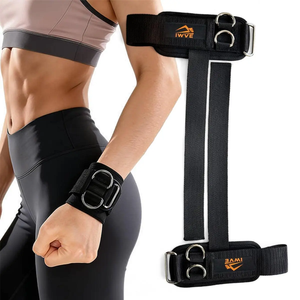 IWVE 18-in Unisex Padded Fitness Training Straps for Lifting, Soft Cotton Workout Bands, Gym Deadlifts, Barbell Rows, Black Long Wrap Pair, Padded Straps, Lifting Straps