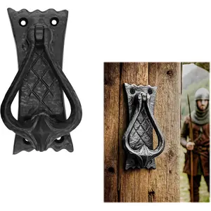 Colonial Medieval Cast Iron Door Knocker 11.5 cm x 4.8 cm, 1 Pc Vintage Antique Black Heavy-Duty Door Knocker with Mounting Hardware