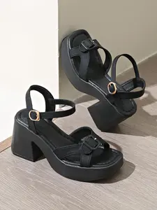 Women's Fashionable Solid Color Platform Sandals, Casual Comfortable Heeled Sandals for Summer, Female All-match Round Toe Sandals for Daily Wear, Walking Shoes, Ankle Strap Sandal