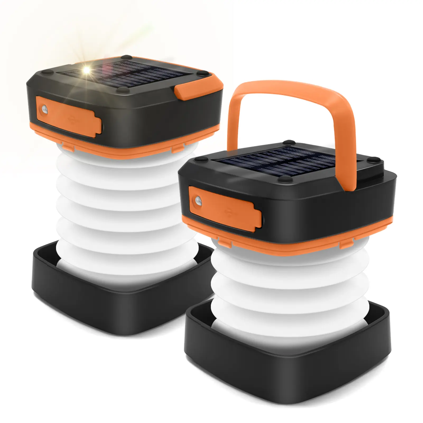 XTAUTO LED Camping Lanterns 2-Pack, Palm-Sized Accordion-Fold ABS Lights, Solar Powered & USB Rechargeable 800mAh, Waterproof IP44 Built-in Flashlight for Hiking/Camping, Emergency Prep, Camping Lights Rechargeable, Lantern Battery Powered