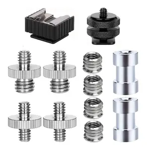 12Pack Camera Mount Adapters Kit: 10pcs 1/4" to 3/8" Thread Converter, Hot Shoe Mount with Brass Nut, Single Multi-Function Cold Shoe Mount Adapter, Durable Metal for DSLR Monopod, Ballhead, Flash Accessories