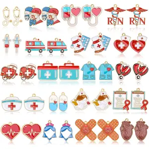 40Pcs/20 Pairs Medical Nurse Charms for Jewelry Making, Mixed Stethoscope Syringe Nurse Cap Charm Nurse Graduation Pendant for Bracelet Necklace Earring Making DIY Craft
