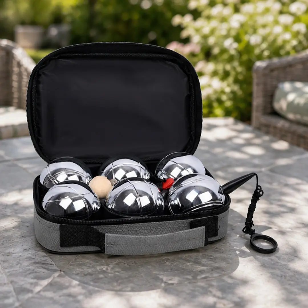 Boccia Ball Set for Adults, 6 Line-Patterned Steel Boules (7cm, 1.5lb), Portable Outdoor Lawn Game with Carrying Bag, Jack & Measuring Tool for Backyard & Park Play, Beach, 6 Metal Balls, Comfortable Handling, Complete Set, Outdoor Play, Game Kit, Designe