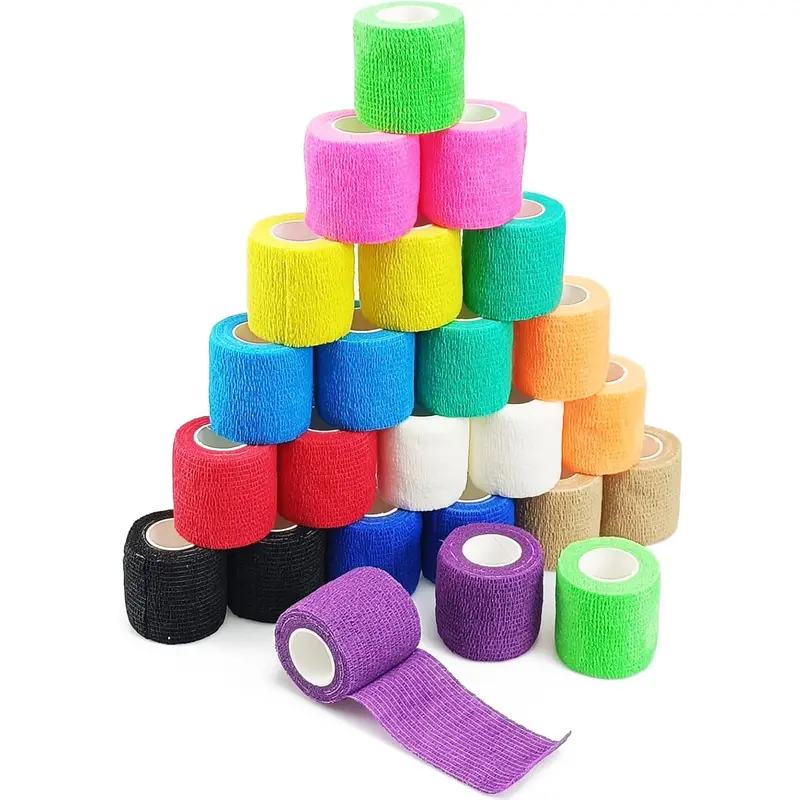 Rainbow Pack of Athletic Tape for Sports,Wrist,Ankle Self Adherent Cohesive Wrap Bandages 2 Inches X 5 Yards, First Aid Tape, Elastic Self Adhesive Tape (24PCS)