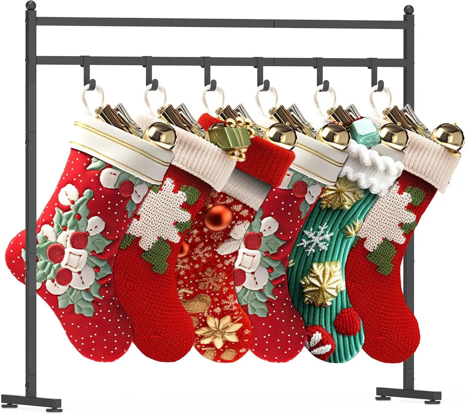 Metal Freestanding Heavy-Duty Christmas Stocking Holder Stand with 8 Hooks, Floor-Mounted Holiday Decoration Hanger for Display Window, Living Room