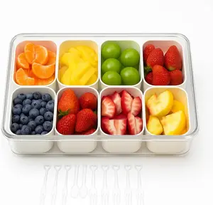 Snackle Box Container with Lid & Handle Portable Snack Organizer with 8 Compartments Divided Tray for Candy Fruit Nuts Veggies Travel Kids Road Trip Beach Party ware tubber meal prep supplies kitchen plate