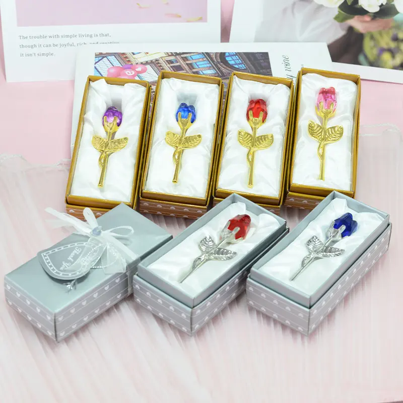 Glass Rose Mini Crystal Flower Artificial Flowers Wedding Party Gift Room Ornament Office Desktop Decoration