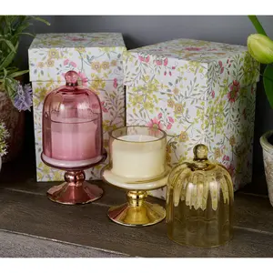 Home Reflections S/2 Cake Stand Cloche Candles with Gift Box