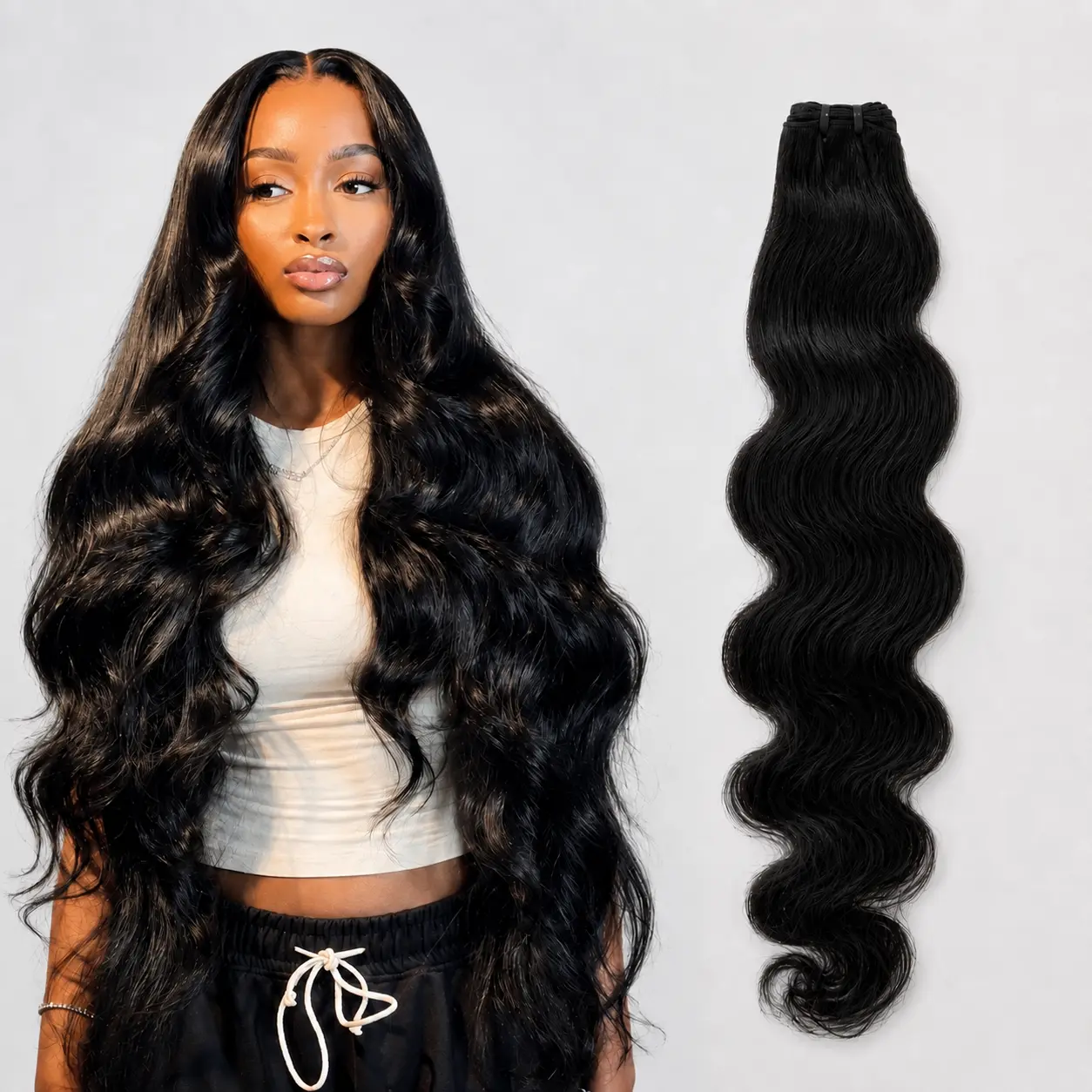 Black Women's Bodywave Virgin Human Hair Bundles, Natural Black Double Weft Extensions, Soft, Full, Tangle-Free for Everyday Wear, Bodywave Hair, Bundles Of Human Hair