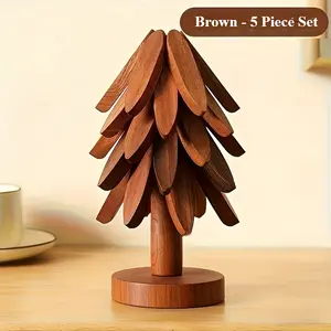 Walnut Wood Tree Trivet Set, Heat Resistant Pot Mats, Creative Wooden Coasters for Hot Dishes