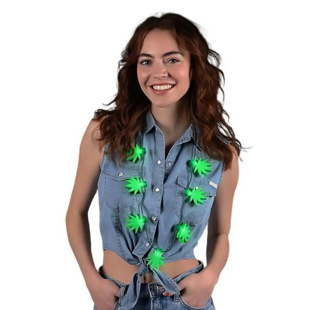212 MAIN LED Charm Choker Necklace - 40-in Long, Unisex, Light-Up, Flashing, Leaf-Shape Jumbo Charm, 3 AG13 Batteries, Festive Party Bag Gift Accessory for Home & Party Supplies