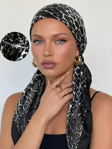 Women's Leopard Print Headscarf Hat, Breathable Lightweight Scarf, Satin Elastic Hair Cap, Fashion Daily Accessory, All Seasons