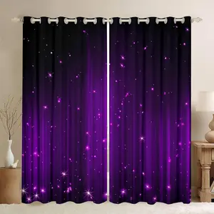 Feelyou Black and Purple Privacy Grommet Blackout Curtains - Women's Ombre Abstract Striped Drapes, Stylish Window Treatments for Bedroom, Living Room Decor, Privacy Grommet Curtains