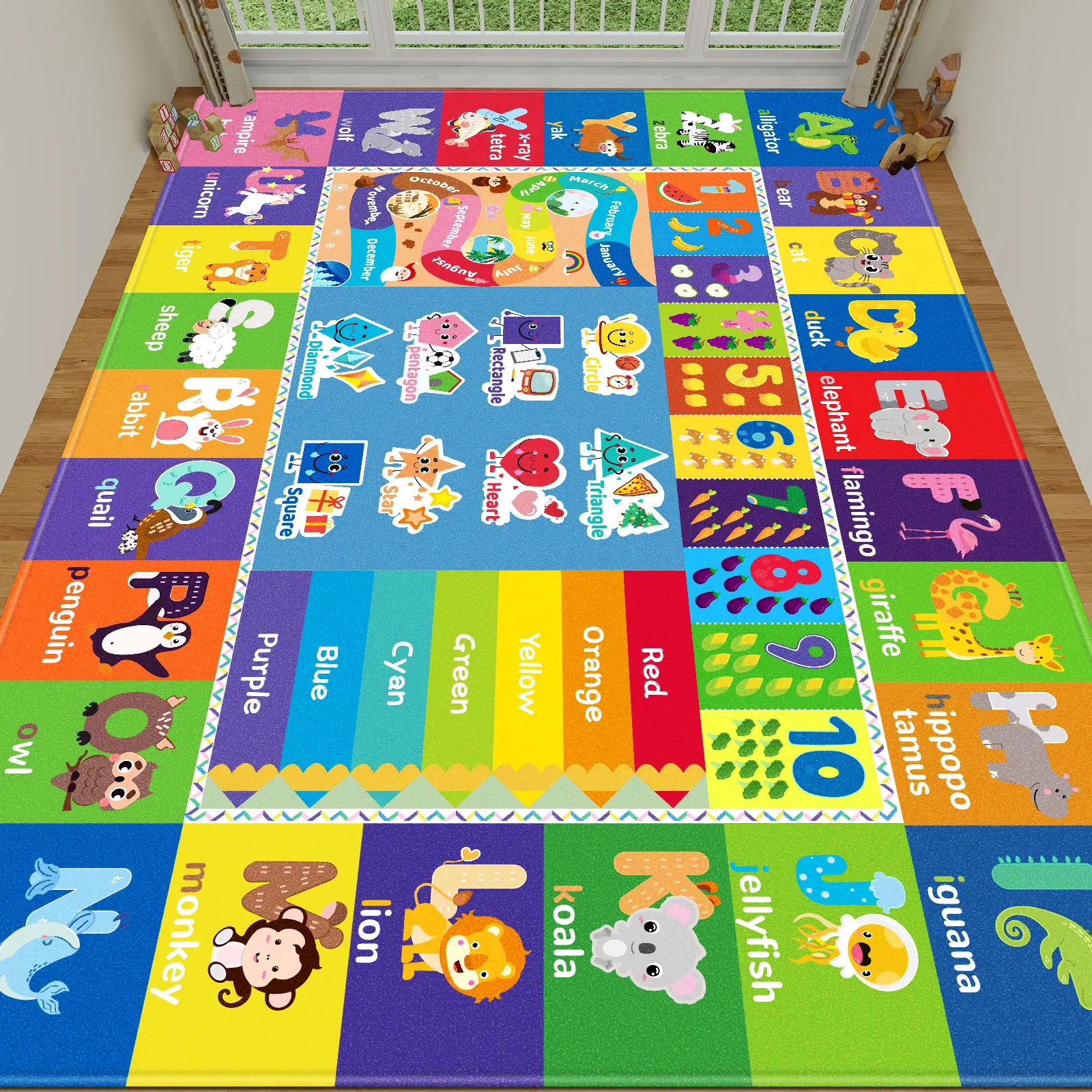 Non-Slip Educational Baby Play Mat - Alphabet, Number, Shape, Animal Recognition Crawling Rug for Toddlers, Indoor Playroom Carpet Reversible Baby Play Gym Mat thicken soft cotton baby playmats