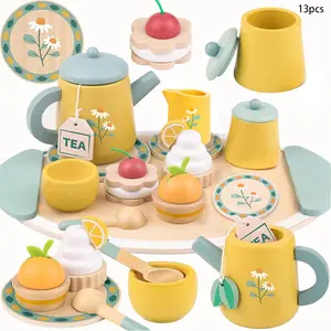 15-Piece Role Play Tea Set for Girls Ages 3-5, Wooden Toy Kitchen Accessories, Play Food Accessories, Toddler Play Kitchen, Birthday Gift, Educational Toys for Kids