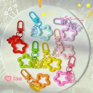 8/24Pcs Cute Bear Star Acrylic Keychain - Colorful Resin Charms for Bags, Cell Phones and Gifts - Ideal Party Gifts, Birthday Gifts, etc., Small, Five-pointed Star, Pendant, Keychain Set, Trendy Cute Keychain, Best for Christmas