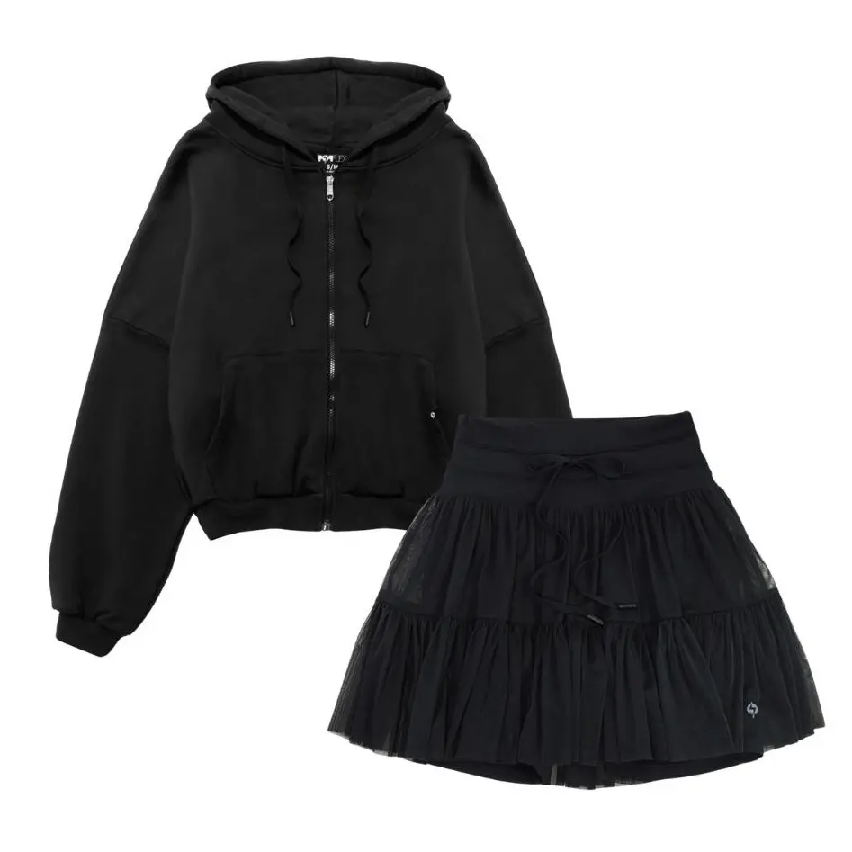 All Black TikTok Exclusive Bundle - Pirouette Skort x Zip Cloud Hoodie
