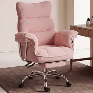Summervibes Dowinx Big and Tall Ergonomic Office Chair, High Back Reclining Gaming Desk Chair, Teddy Fleece Criss Cross Computer Chair with Thick Cushion, Wide Seat & Armrests, Foot Rest, Gray