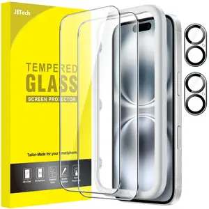 JETech Screen Protector for iPhone 16 Series with Camera Lens Protector, Easy Installation Tool, Tempered Glass Film, HD Clear, 2-Pack Each