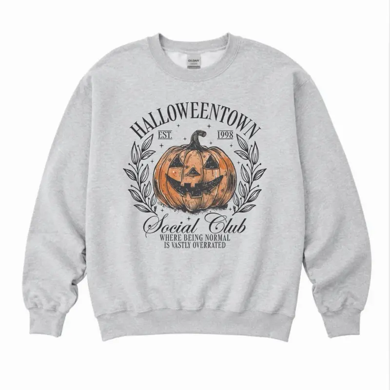 Halloweentown Social Club Sweatshirt - Ash Grey - Sublimation - Spooky - Unisex Jersey Sweatshirt Casual Womenswear