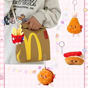 McDonald's Shoulder Bag Backpack Tote bag Cartoon keychain Set, Fashion large-capacity Backpack Cute Crossbody Bag For Women Men, Casual canvas bag Single shoulder, Funny Bag Christmas Gifts